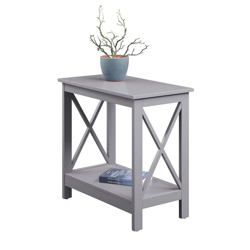 Home Square Chairside End Table with Shelf in Gray Wood Finish - Set of 2
