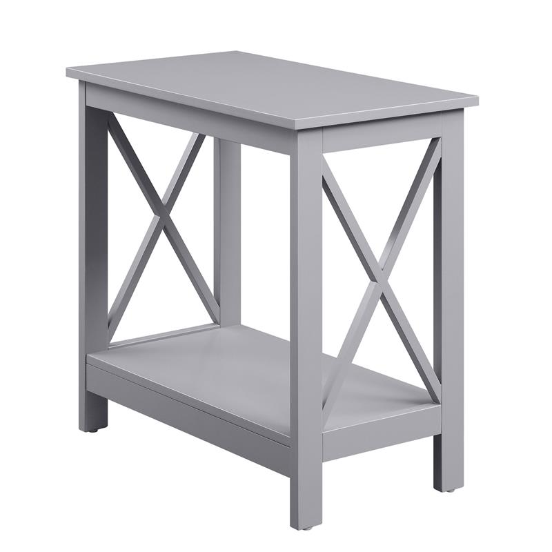 Home Square Chairside End Table with Shelf in Gray Wood Finish - Set of 2