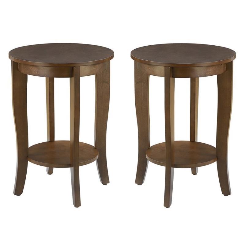 Home Square Round End Table in Espresso Wood Finish - Set of 2