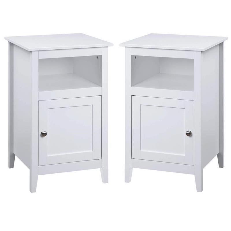 Home Square Storage Cabinet End Table with Shelf in White - Set of 2
