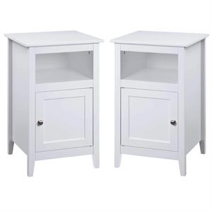 Home Square Storage Cabinet End Table with Shelf in White - Set of 2