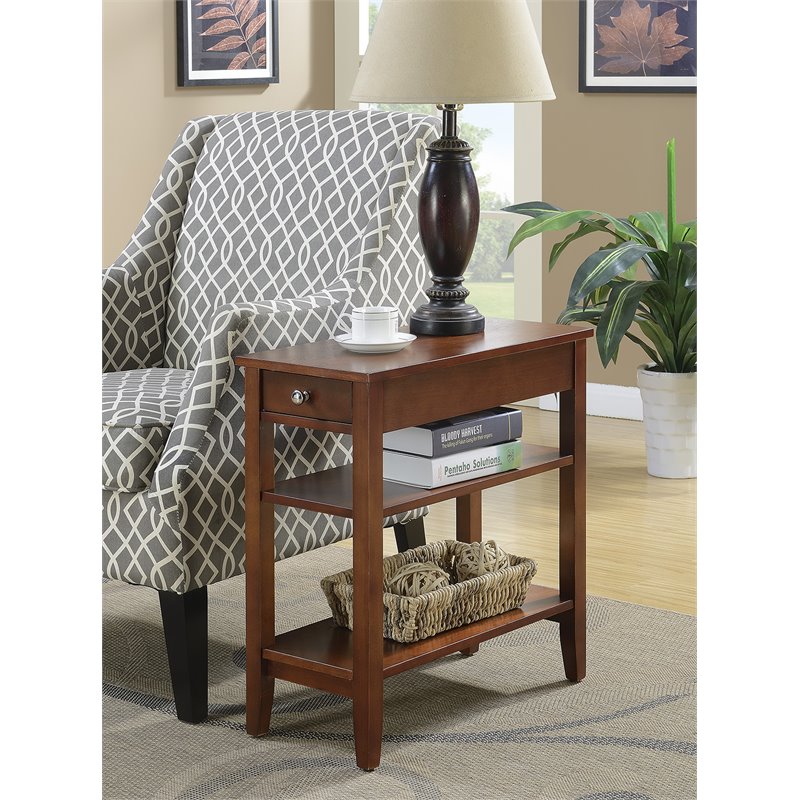 Home Square Three-Tier End Table in Mahogany Wood - Set of 2