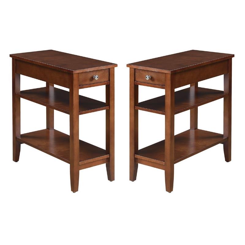 Home Square Three-Tier End Table in Mahogany Wood - Set of 2