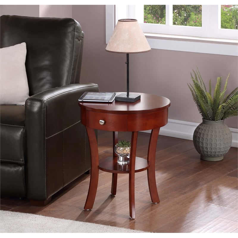 Home Square 1-Drawer End Table with Shelf in Mahogany Wood Finish - Set of 2