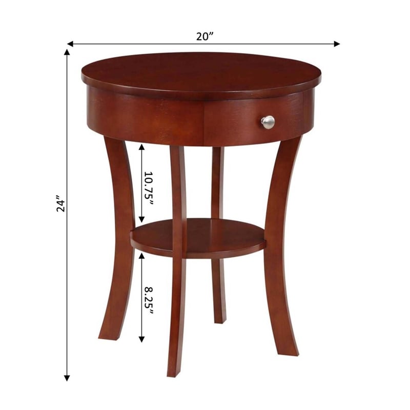 Home Square 1-Drawer End Table with Shelf in Mahogany Wood Finish - Set of 2