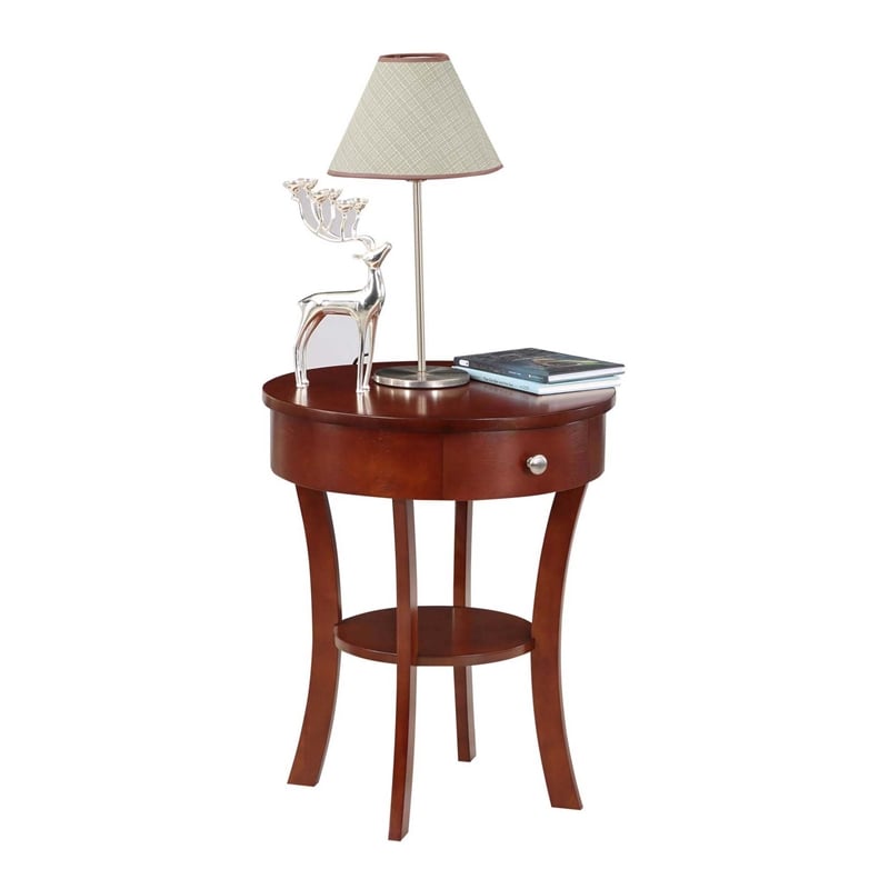 Home Square 1-Drawer End Table with Shelf in Mahogany Wood Finish - Set of 2