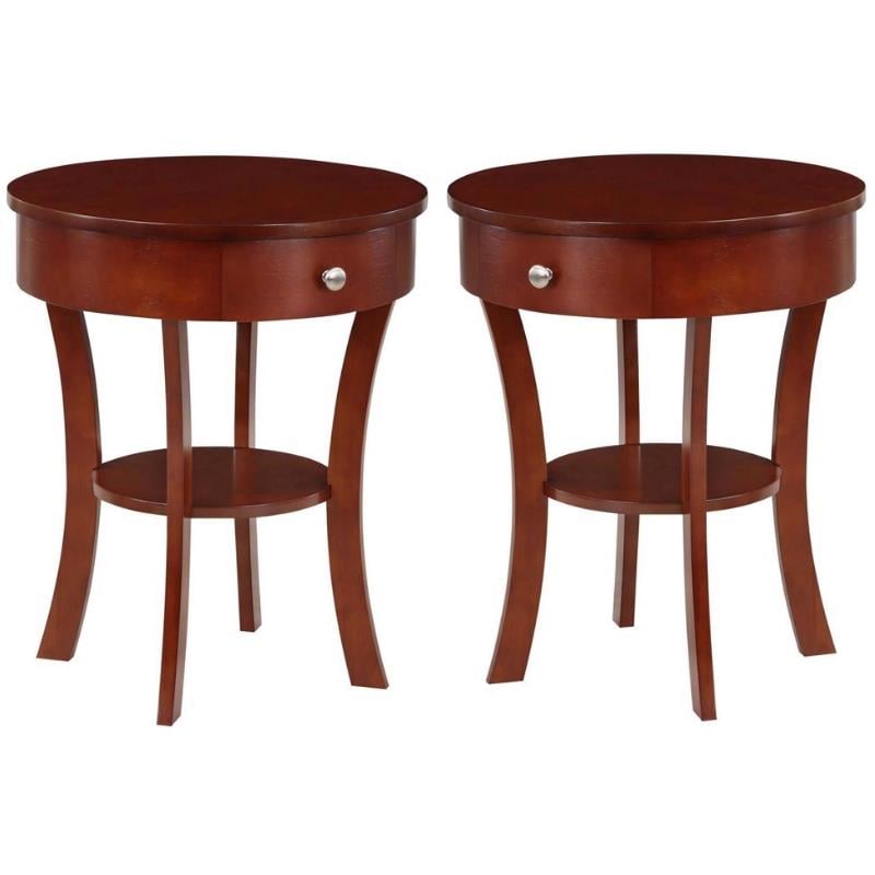 Home Square 1-Drawer End Table with Shelf in Mahogany Wood Finish - Set of 2