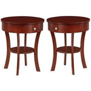 home square 1-drawer end table with shelf in mahogany wood finish - set of 2