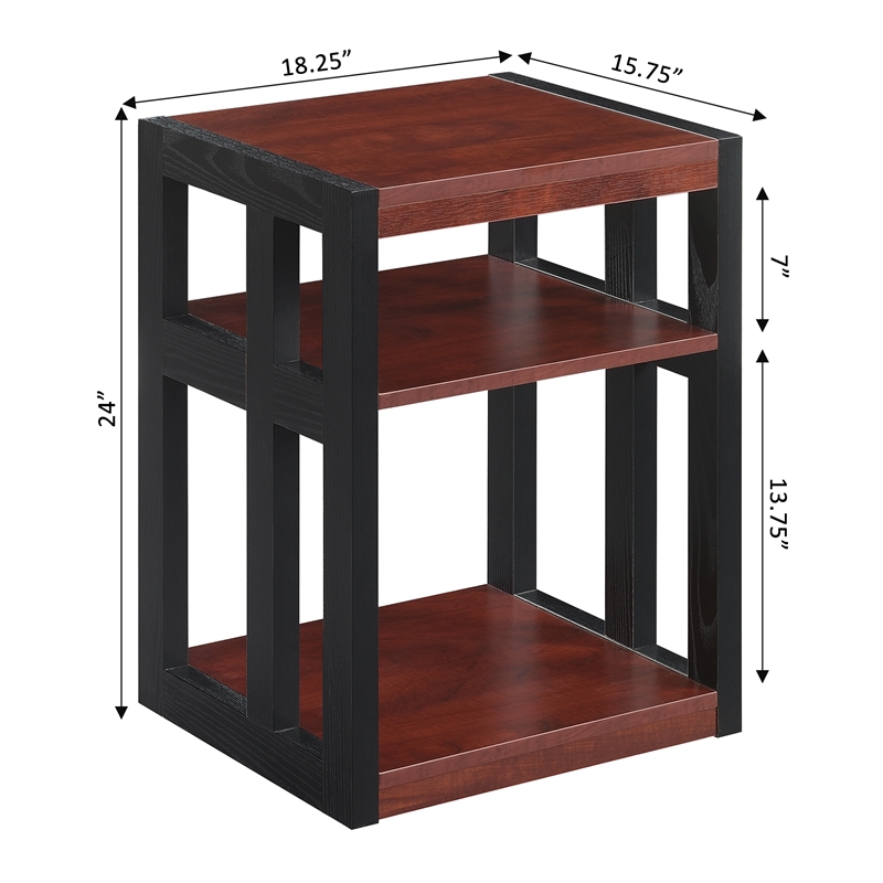 Home Square End Table with Shelves in Warm Cherry Wood Finish - Set of 2