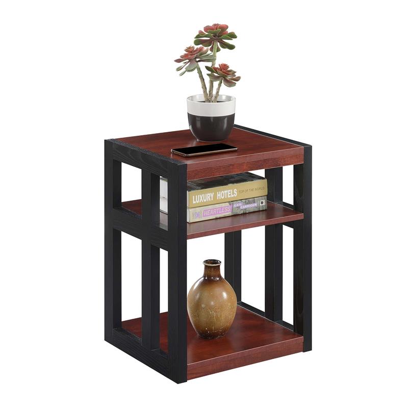 Home Square End Table with Shelves in Warm Cherry Wood Finish - Set of 2