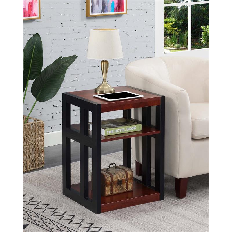 Home Square End Table with Shelves in Warm Cherry Wood Finish - Set of 2