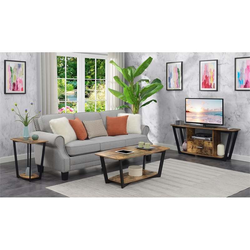 Home Square Graystone End Table with Shelf in Nutmeg Wood Finish - Set of 2