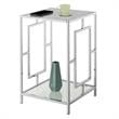 Home Square End Table with White Faux Marble Top and Clear Glass - Set of 2