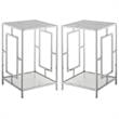 Home Square End Table with White Faux Marble Top and Clear Glass - Set of 2