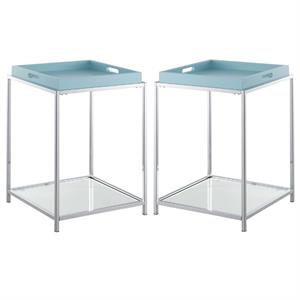 home square end table in clear and chrome metal frame - set of 2