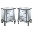 Home Square Three-Drawer End Table in Mirrored Glass and Silver Wood - Set of 2