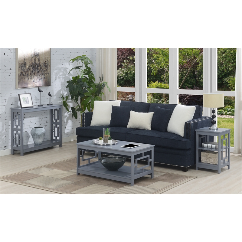 Home Square Furniture Square End Table with Shelves in Gray - Set of 2