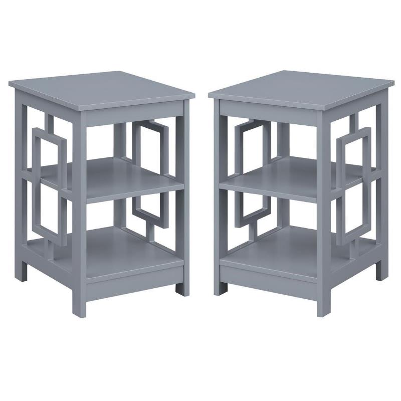 Home Square Furniture Square End Table with Shelves in Gray - Set of 2