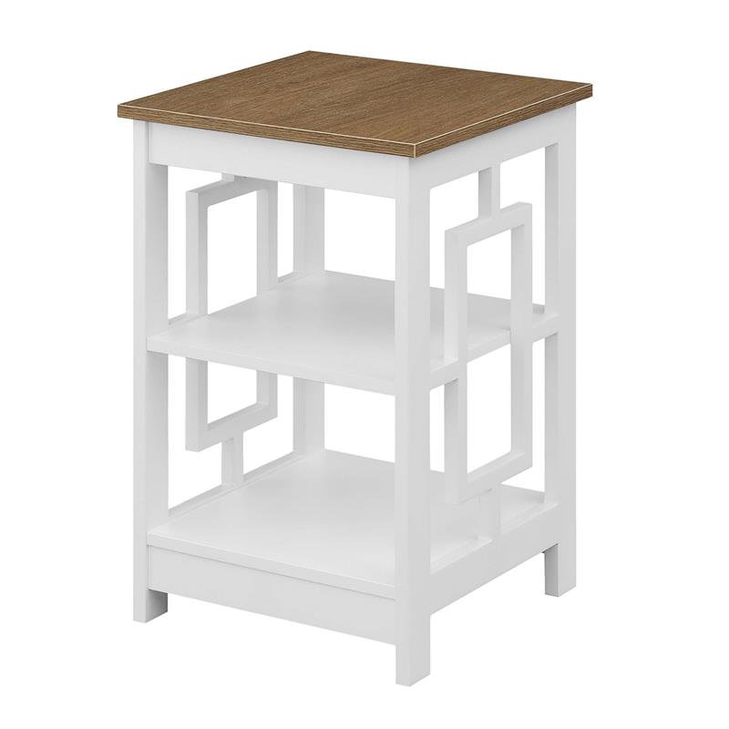 Home Square End Table with Shelves in White Wood Finish - Set of 2