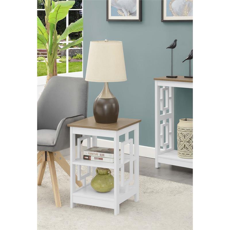 Home Square End Table with Shelves in White Wood Finish - Set of 2