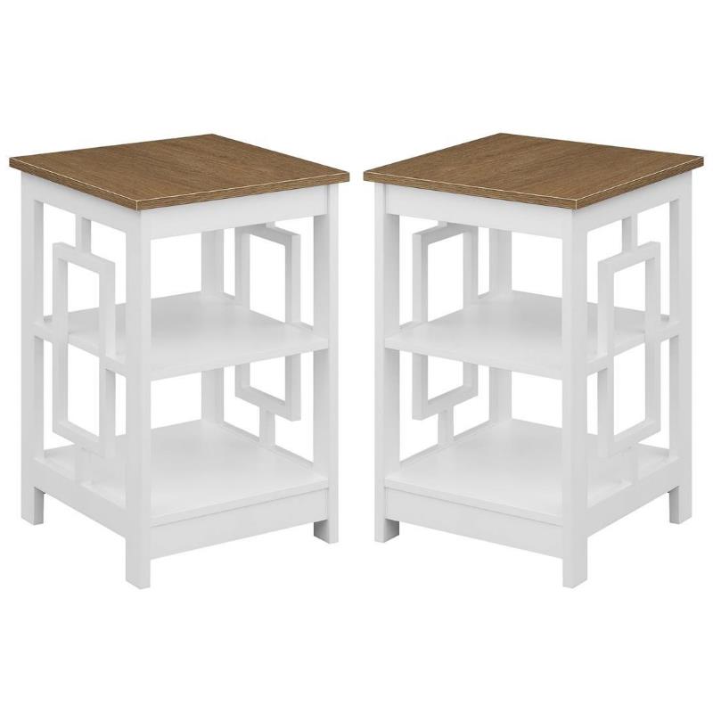 Home Square End Table with Shelves in White Wood Finish - Set of 2