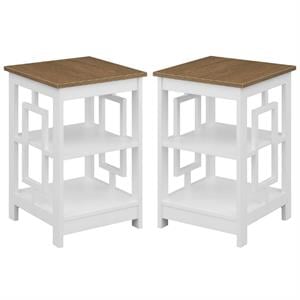 Home Square End Table with Shelves in White Wood Finish - Set of 2