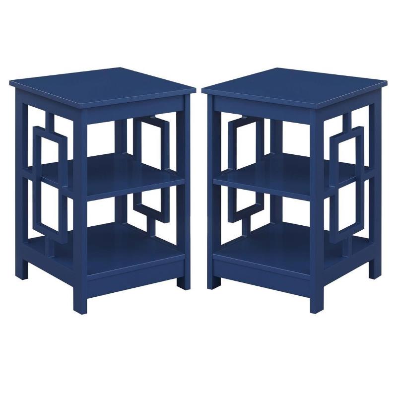 Home Square End Table with Shelves in Cobalt Blue Wood - Set of 2