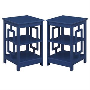 home square end table with shelves in cobalt blue wood - set of 2