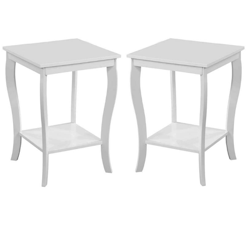 Home Square Furniture Square End Table in White Wood Finish - Set of 2