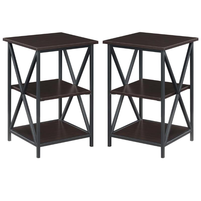 Home Square Tucson End Table with Shelves in Espresso Wood Finish - Set of 2