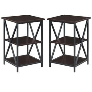 Home Square Tucson End Table with Shelves in Espresso Wood Finish - Set of 2