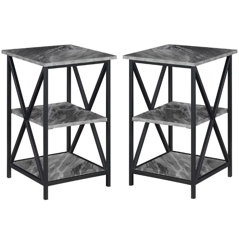 Home Square Tucson End Table with Shelves in Marble Gray Wood Finish - Set of 2