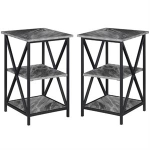 Home Square Tucson End Table with Shelves in Marble Gray Wood Finish - Set of 2