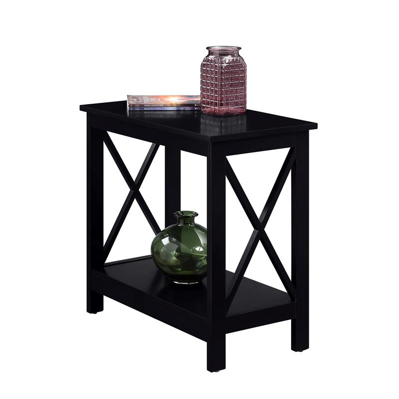 Home Square Chairside End Table with Shelf in Black Wood Finish - Set of 2