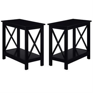 Home Square Chairside End Table with Shelf in Black Wood Finish - Set of 2