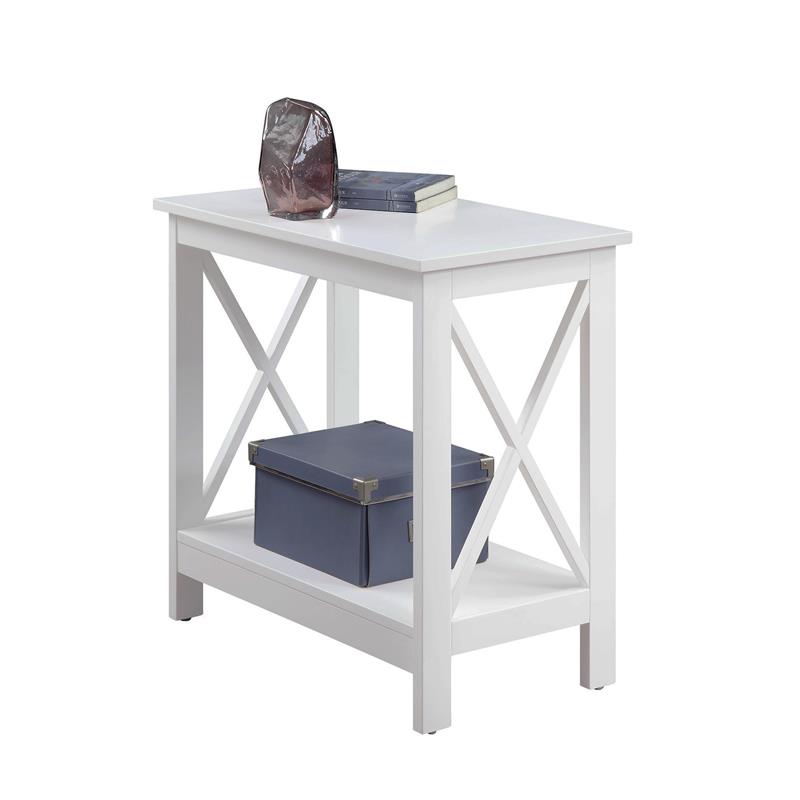 Home Square Chairside End Table with Shelf in White Wood Finish - Set of 2