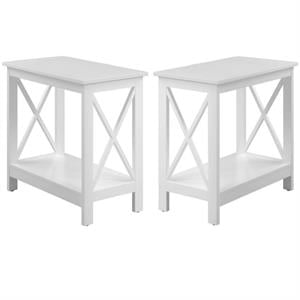 Home Square Chairside End Table with Shelf in White Wood Finish - Set of 2