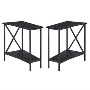 Home Square End Table in Black Wood Finish and Metal Frame - Set of 2