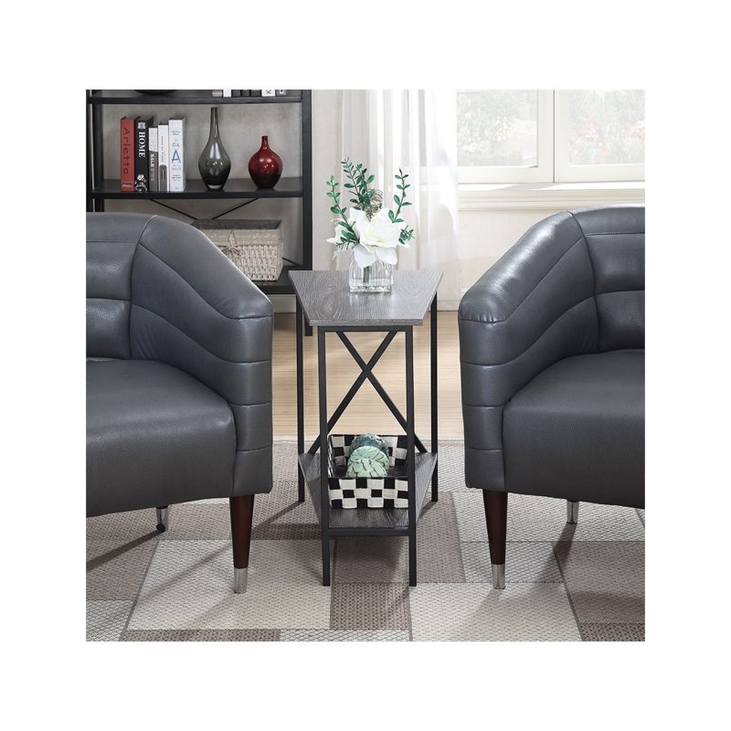 Home Square End Table in Weathered Gray and Black - Set of 2