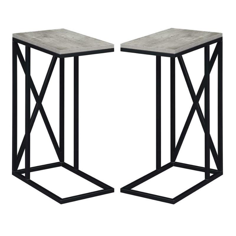 Home Square Tucson C End Table in Gray Wood Finish with X Metal Frame - Set of 2
