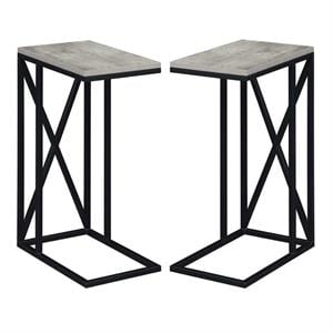 Home Square Tucson C End Table in Gray Wood Finish with X Metal Frame - Set of 2