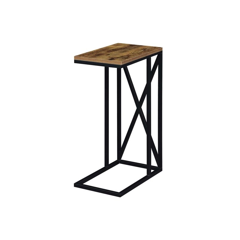 Home Square Tucson End Table in Nutmeg Wood Finish and X Metal Frame - Set of 2