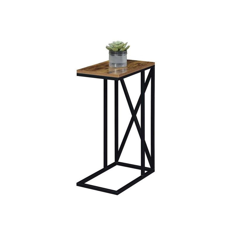 Home Square Tucson End Table in Nutmeg Wood Finish and X Metal Frame - Set of 2