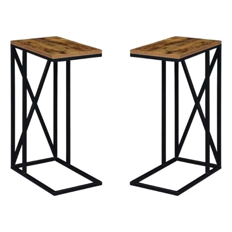 Home Square Tucson End Table in Nutmeg Wood Finish and X Metal Frame - Set of 2