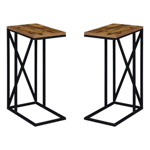 Home Square Tucson End Table in Nutmeg Wood Finish and X Metal Frame - Set of 2