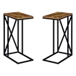 Home Square Tucson End Table in Nutmeg Wood Finish and X Metal Frame - Set of 2