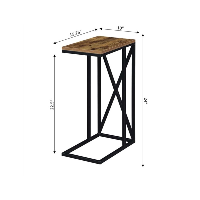 Home Square Tucson End Table in Nutmeg Wood Finish and X Metal Frame - Set of 2