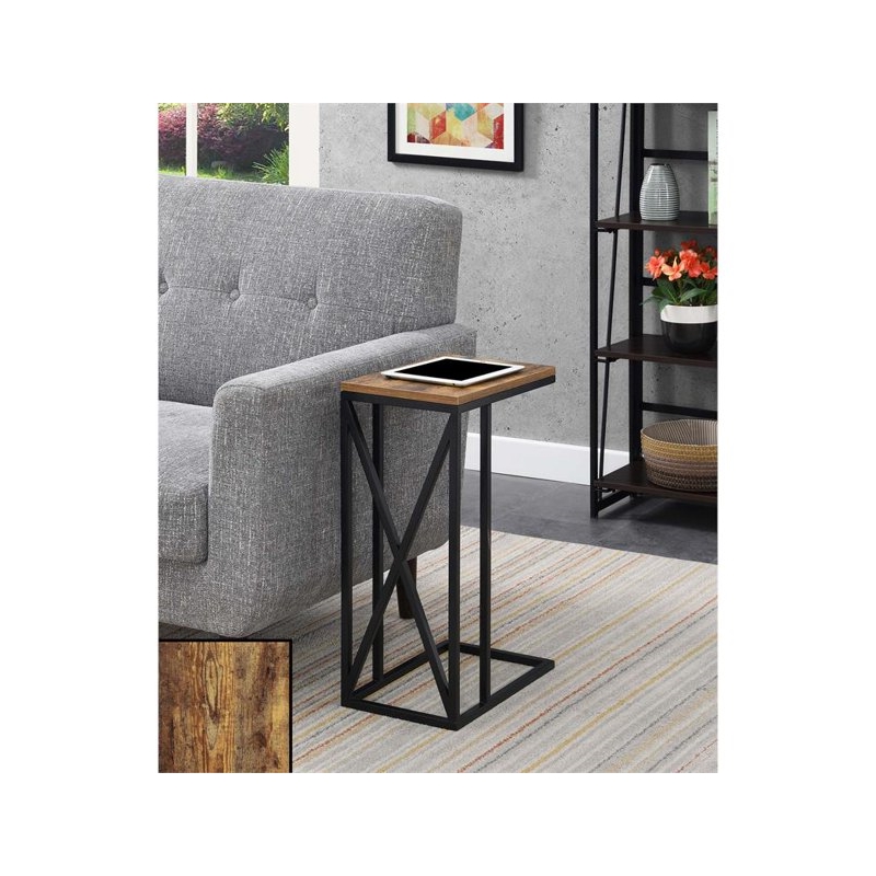 Home Square Tucson End Table in Nutmeg Wood Finish and X Metal Frame - Set of 2
