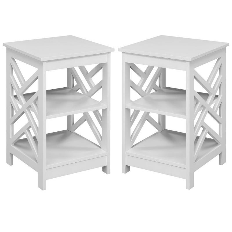 Home Square Titan End Table with Shelves in White Wood Finish - Set of 2