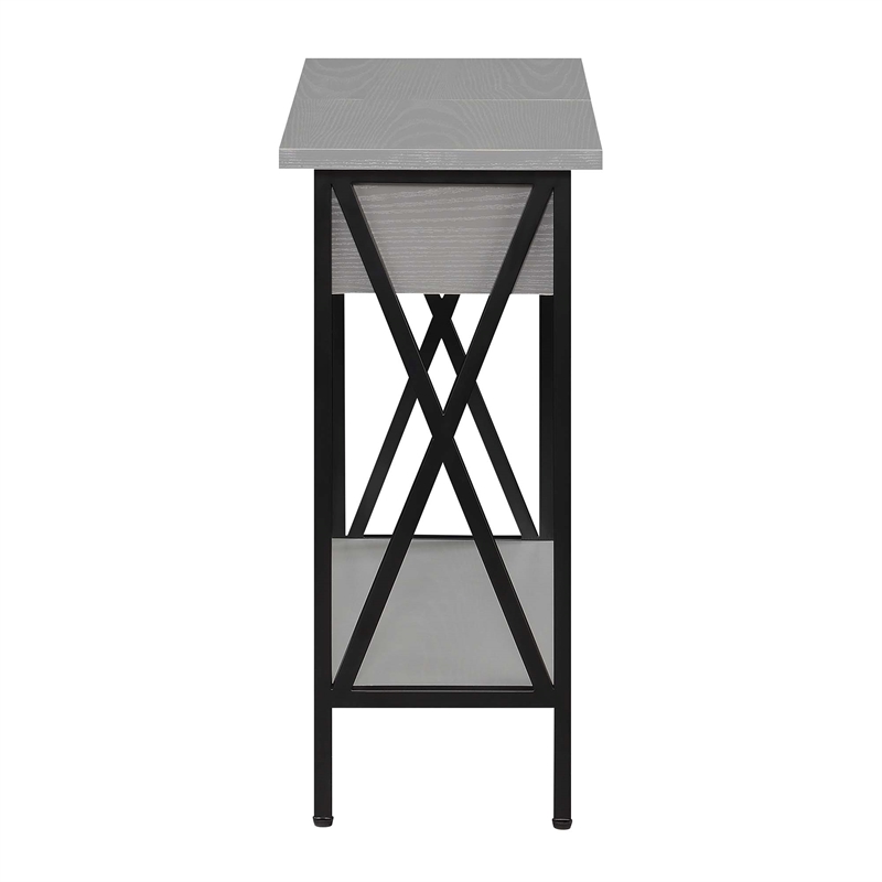 Home Square Top End Table with Charging Station & Shelf in Gray - Set of 2